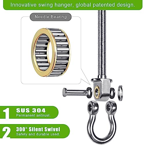 BeneLabel Heavy Duty Swing Hangers with Bearings - Set of 4 Stainless Steel 304 Hardware for Wood & Metal Beams - Ideal for Hanging Hammocks, Yoga Swings, Porch Swing - 1500LB Capacity - 7" x M2/5" - Image 3