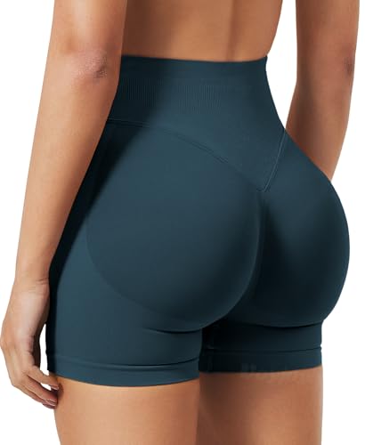 VOYJOY Women Workout Impact Shorts 2.5"/ 3.6"/ 4.5"/ 6" Scrunch Butt Lifting Gym Seamless Booty Biker Shorts Navy Green - Image 2