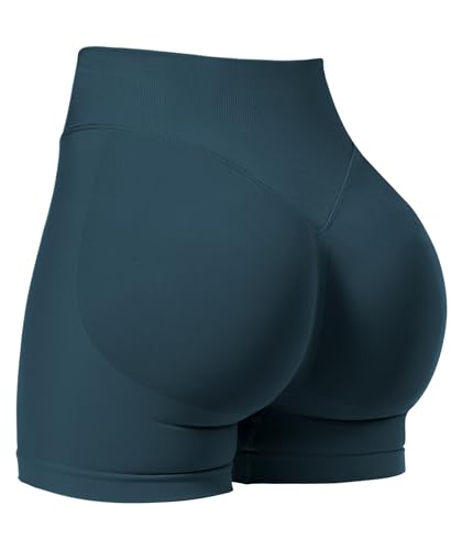 VOYJOY Women Workout Impact Shorts 2.5"/ 3.6"/ 4.5"/ 6" Scrunch Butt Lifting Gym Seamless Booty Biker Shorts Navy Green - Image 1
