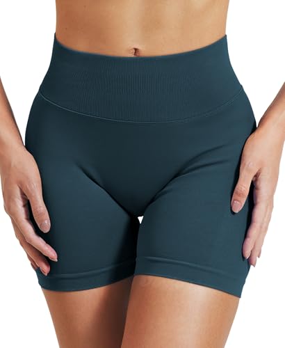 VOYJOY Women Workout Impact Shorts 2.5"/ 3.6"/ 4.5"/ 6" Scrunch Butt Lifting Gym Seamless Booty Biker Shorts Navy Green - Image 4