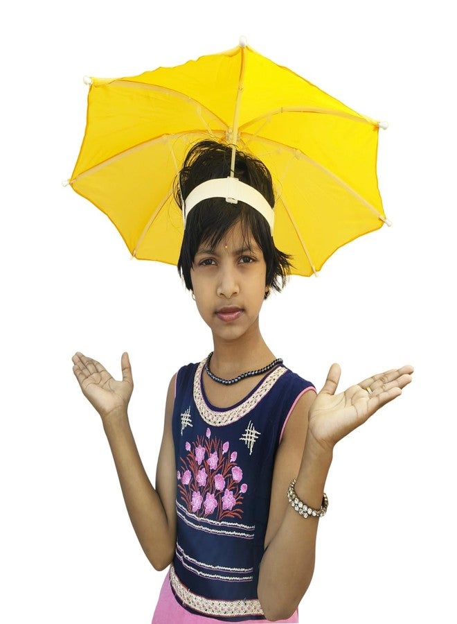 Dark Moon Hat Umbrella for Kids Soft Unbreakable Plastic Hat/Cap Umbrella for Kids/Men/Women and Adults UV & Rain Protection Hat Umbrella for Kids boys and Girls pack of 1 (Yellow) - Image 2