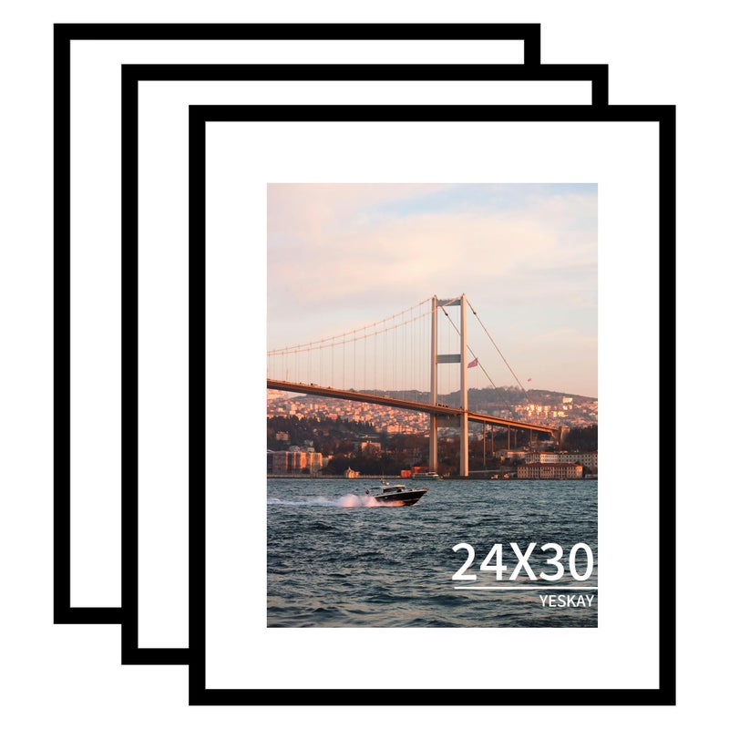YESKAY 24x30 Picture Frame 3 Pack - Black Poster Frame Display Pictures 18x24 with Mat or 24 x 30 Without Mat for Wall Hanging Horizontal and Vertical - Image 1