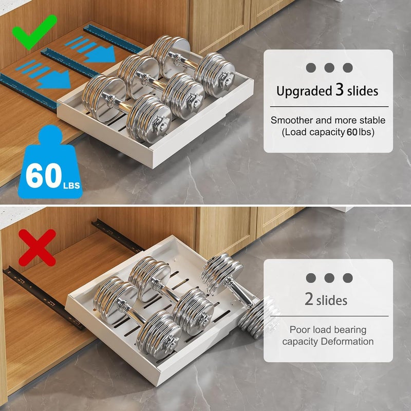 FOREENIU Expandable Cabinet Organizer Drawer,Pull Out Cabinet Organizer，(12.6"-20.5") Heavy Duty Slide out Draw,rs Fixed with Adhesive Nano Film for Kitchen Base Cabinet Organization,Pantry,Bathroom (White) - Image 5