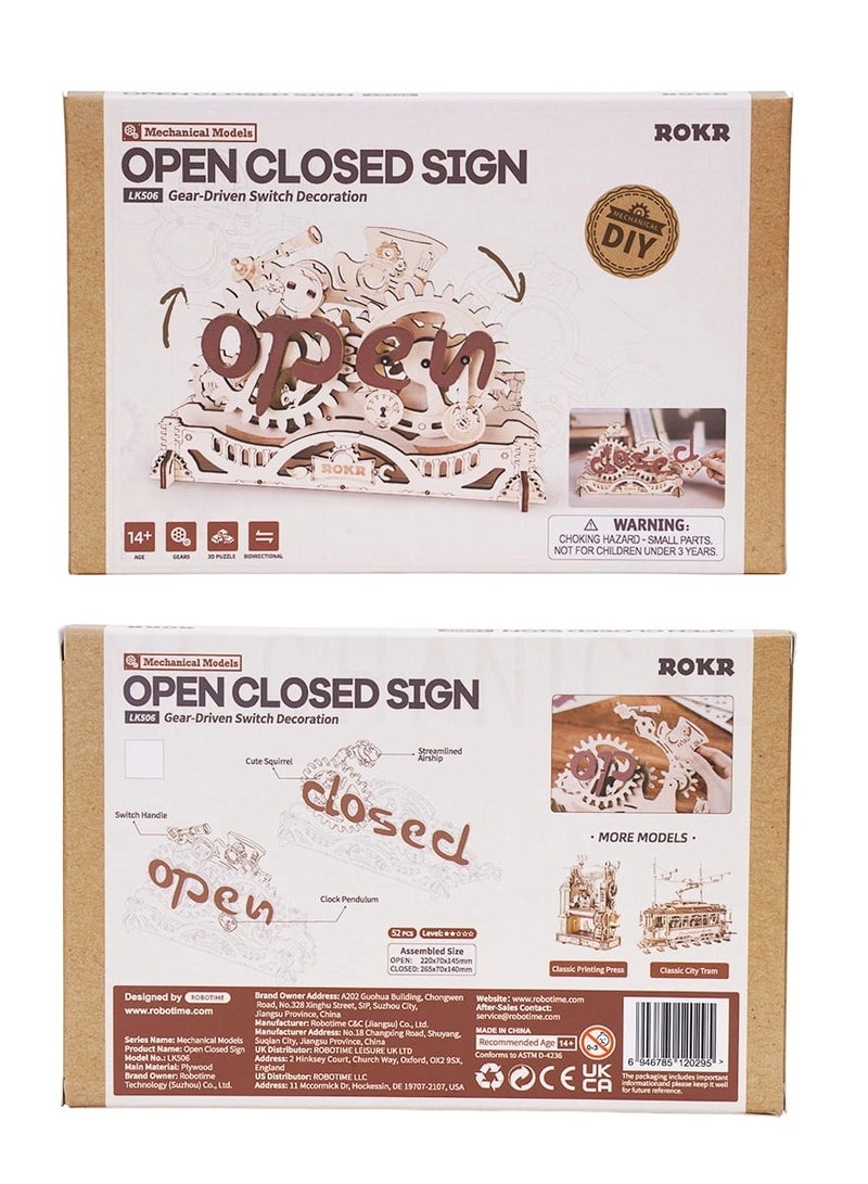ROKR Open Closed Sign 3D Puzzle, Mechanical Wooden Model - Image 5