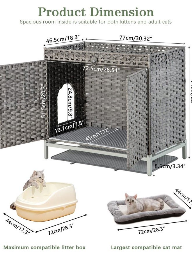 SETVSON Cat Litter Box, Hidden Litter Box Furniture with Door, Hand-Woven Rattan Cat House with Large Space, Side Table for Cat House, Storage Cabinet for Cats - Image 4