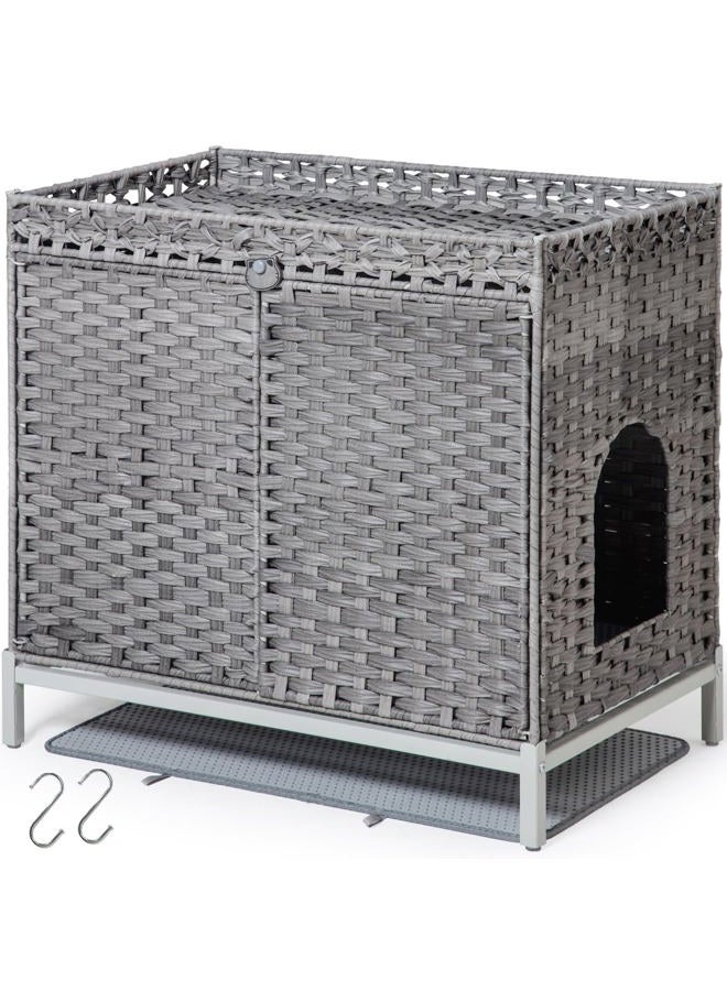 SETVSON Cat Litter Box, Hidden Litter Box Furniture with Door, Hand-Woven Rattan Cat House with Large Space, Side Table for Cat House, Storage Cabinet for Cats - Image 1