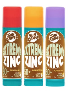 Sun Zapper Extreme Zinc Stick Triple Pack Red Orange Purple Spf 50+ Water Resistant Sunscreen 15G Each  - Image 1