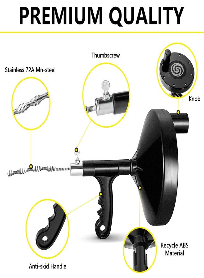 Drainsoon Drain Auger 7.6m, Plumbing Snake Drain Auger Sink Auger Hair Clog Remover, Heavy Duty Pipe Snake for Bathtub Drain, Bathroom Sink, Kitchen and Shower, Snake Drain Cleaner Comes with Gloves - Image 3