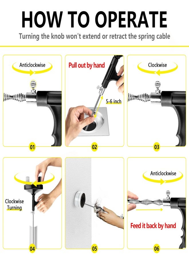 Drainsoon Drain Auger 7.6m, Plumbing Snake Drain Auger Sink Auger Hair Clog Remover, Heavy Duty Pipe Snake for Bathtub Drain, Bathroom Sink, Kitchen and Shower, Snake Drain Cleaner Comes with Gloves - Image 5