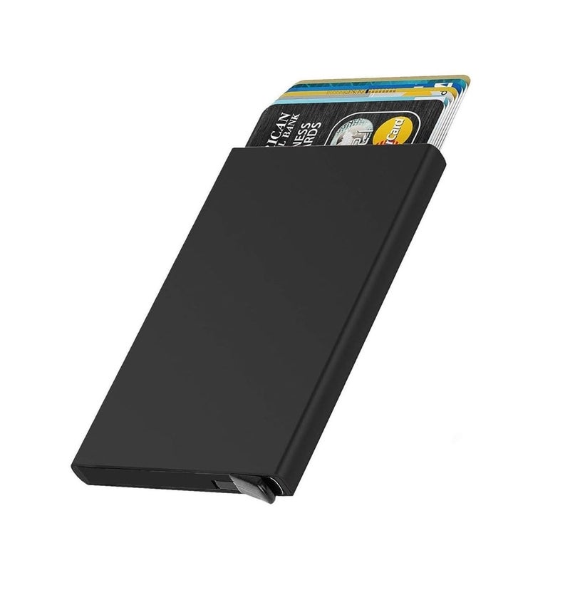 NAPA HIDE RFID Blocking Card Holder Wallet for Men & Women | Pop-Up Aluminium Slim Credit/Debit Card Case | One Click Access (Black1) - Image 1