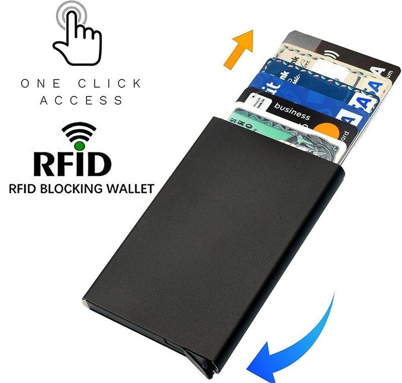 NAPA HIDE RFID Blocking Card Holder Wallet for Men & Women | Pop-Up Aluminium Slim Credit/Debit Card Case | One Click Access (Black1) - Image 2