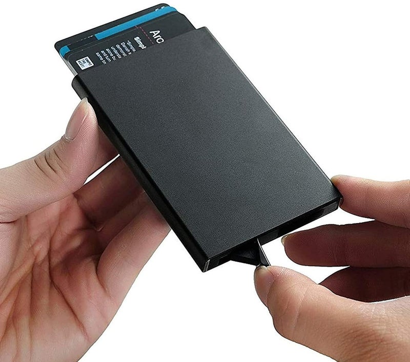 NAPA HIDE RFID Blocking Card Holder Wallet for Men & Women | Pop-Up Aluminium Slim Credit/Debit Card Case | One Click Access (Black1) - Image 5