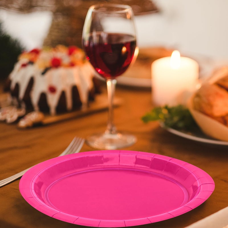 QZYL 50 PCS Paper Plates  Cerise Heavy Duty Party Plates  Round 9 Inches Disposable Paper Dinner Plates  Everyday Use Paper Plates Set for Daily Meals Wedding Christmas Picnic Supplies - Image 5