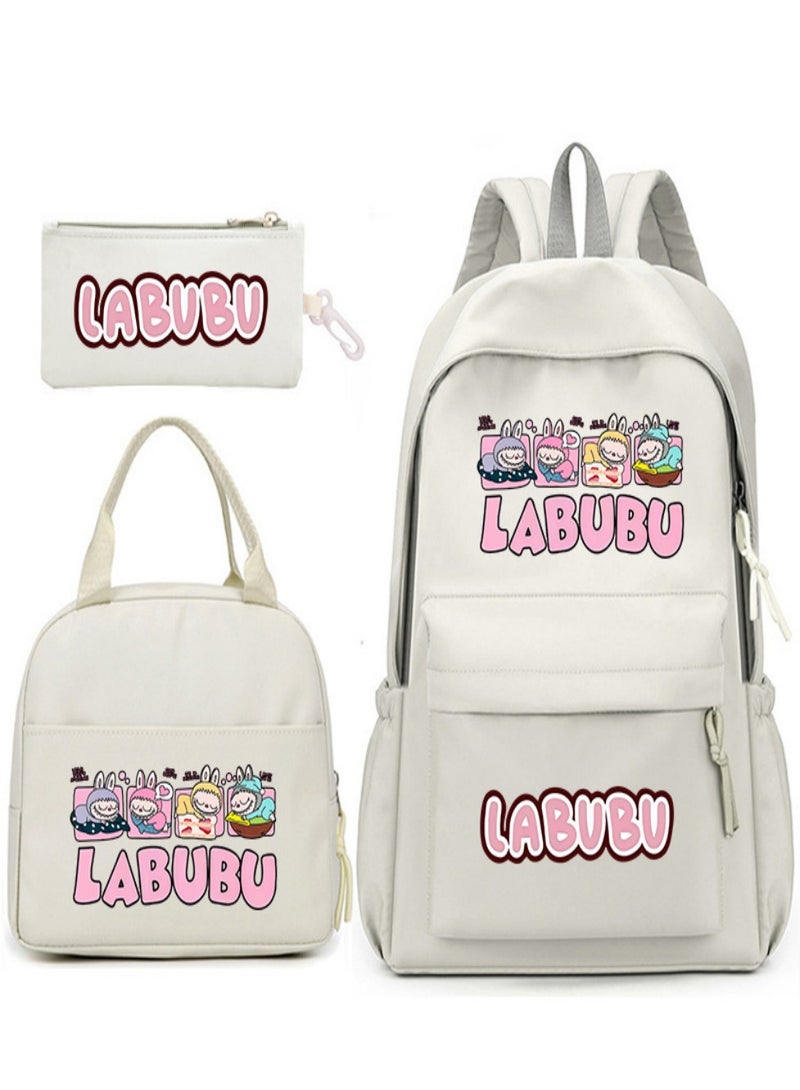 Labubu Children Backpack Schoolbag Teen Student School Book bag with Lunch Box Pen Case 3 in 1 for Kids