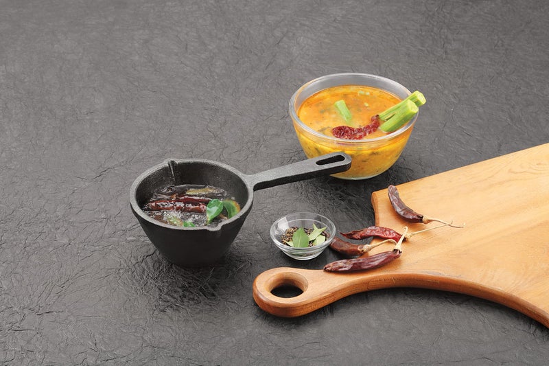Tosaa Tosaa Cast Iron Tadka Pan, Vaghar Chounk Used for Frying Spices & Dal, Gas & Induction Friendly Base Loha Baghar, Small Size, Pre-Seasoned Cookware for Kitchen - 11 Cm  - Image 1