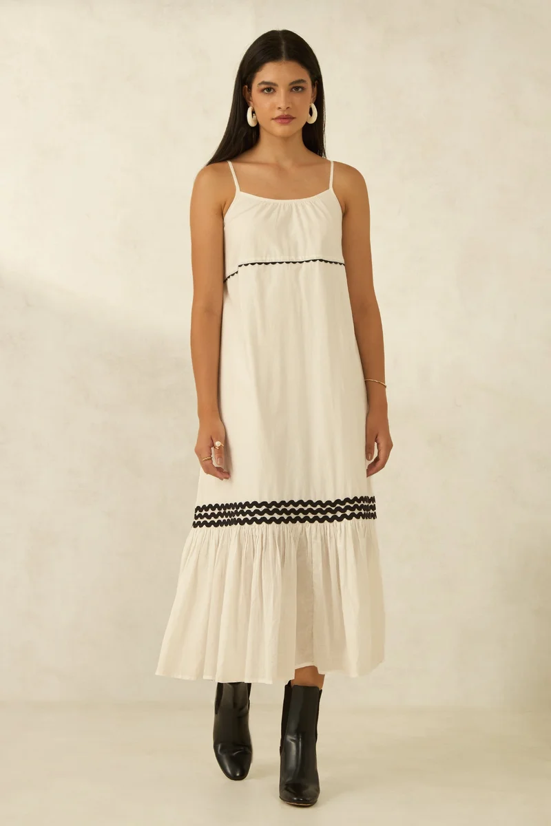 فيرجيو Solid Cotton Tiered Maxi Dress for Women