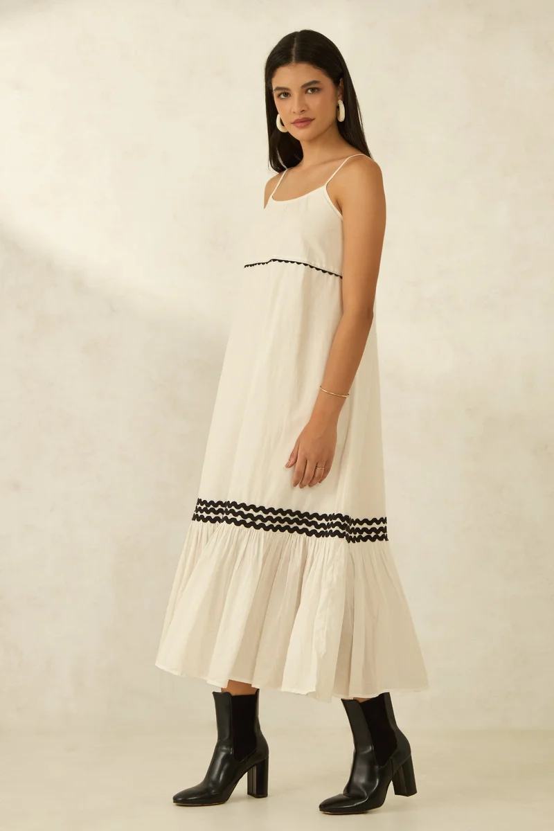 فيرجيو Solid Cotton Tiered Maxi Dress for Women