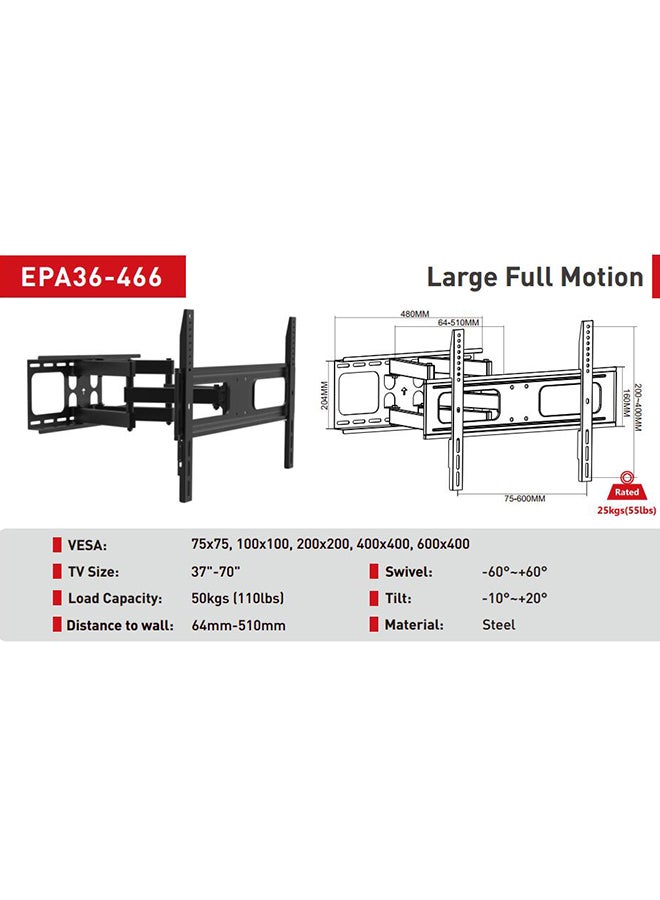 Alpha Full Motion TV Wall Mount for Most 32-70 Inch Black - Image 2