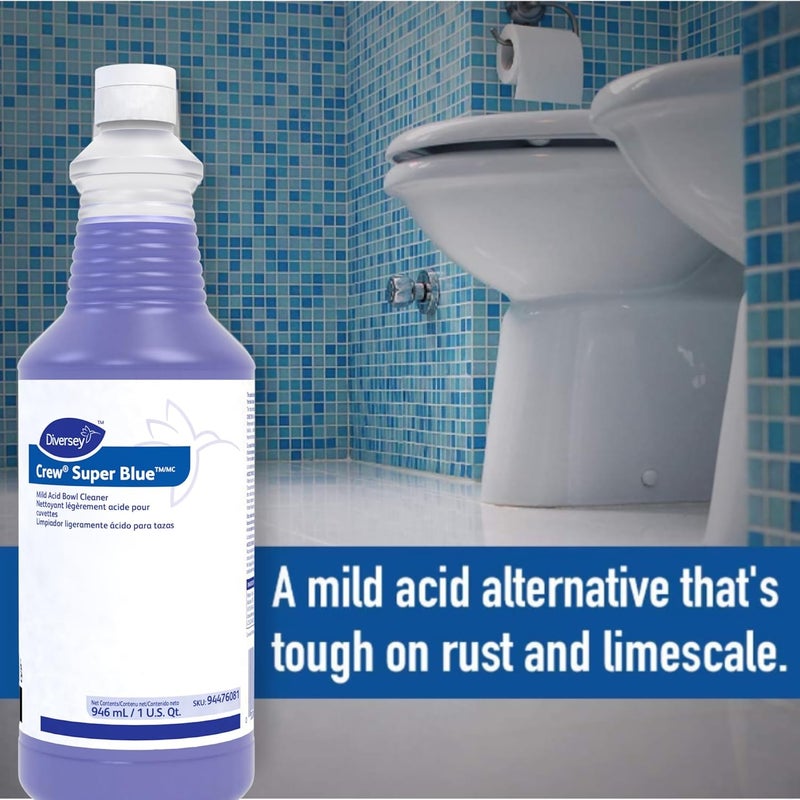 CREW Diversey 94476081 Super Blue Mild Acid Liquid Toilet Bowl Cleaner, Removes Rust, Scale & Stains, Citrus Scent, Ready-to-Use Squeeze Bottle, 32-Ounce (Pack of 12) - Image 5