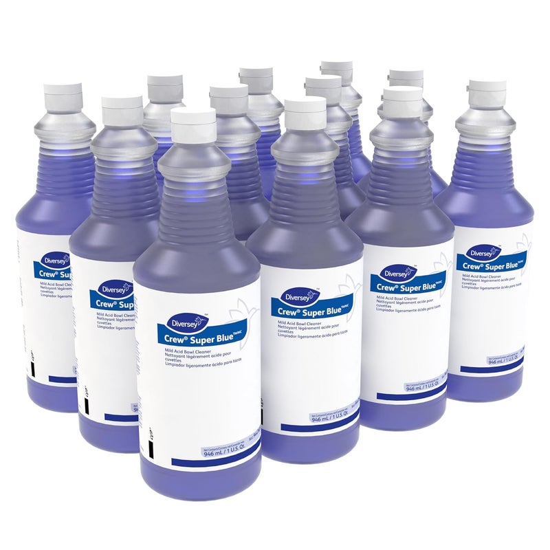 CREW Diversey 94476081 Super Blue Mild Acid Liquid Toilet Bowl Cleaner, Removes Rust, Scale & Stains, Citrus Scent, Ready-to-Use Squeeze Bottle, 32-Ounce (Pack of 12) - Image 1