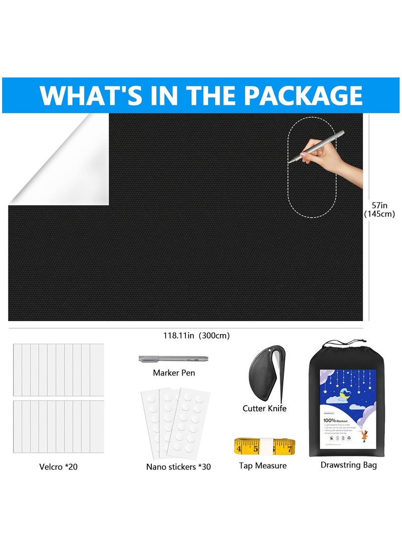 YQbest Portable Blackout Blinds,100% Blackout Material Shade with 20 Hook and Loop Straps, 30 Nano Stickers for Baby Nursery Bedroom, Dorm Room,Office or Travel  - Image 5