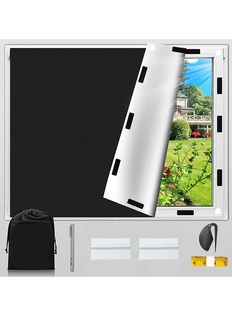 YQbest Portable Blackout Blinds,100% Blackout Material Shade with 20 Hook and Loop Straps, 30 Nano Stickers for Baby Nursery Bedroom, Dorm Room,Office or Travel  - Image 1