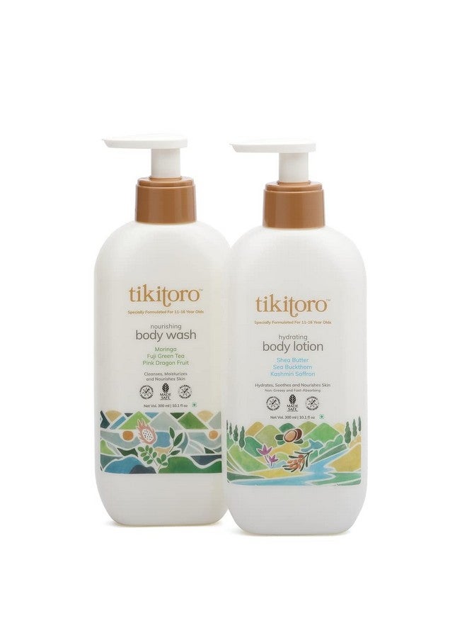 Tikitoro Teens Body Combo 100% Vegan with Nourishing Body Wash & Hydrating Body Lotion, Nourishes & Hydrates The Skin, No Parabens & Sulphates, Body Cleanses Combo (Age: 11+) (300 ml x 2) - Image 1