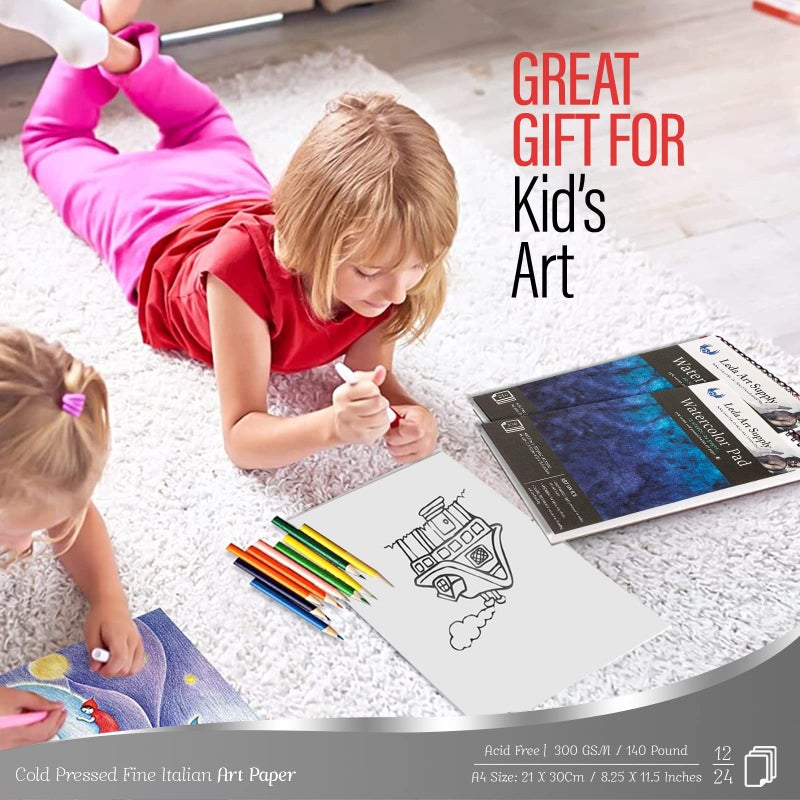 Leda Art Supply دفتر رسم ألوان مائية ليدا، A4 ورق ألوان مائية بضغط بارد 140 رطل، دفتر رسم للفنانين، سطح ناعم للرسم والفن، مجموعة من 2، الحجم: 8.3 × 11 بوصة - Image 2
