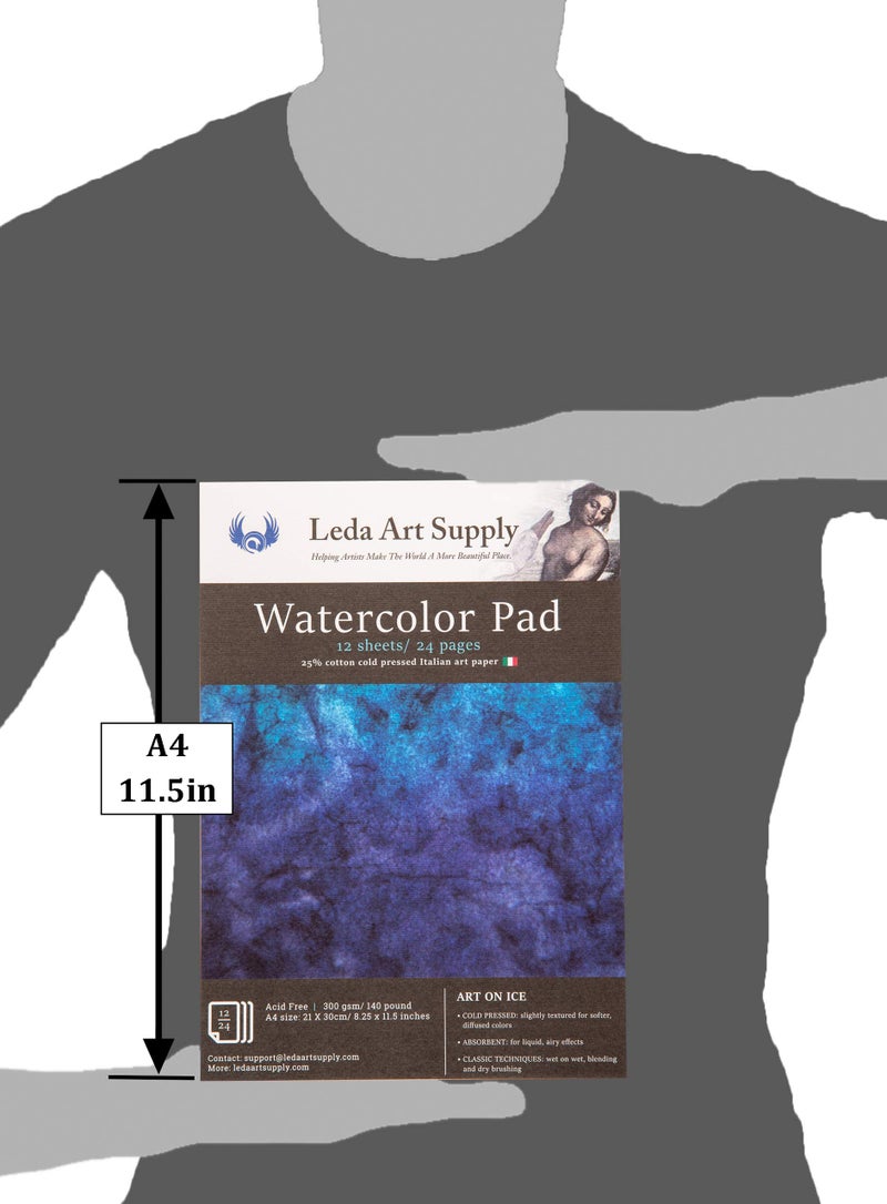 Leda Art Supply دفتر رسم ألوان مائية ليدا، A4 ورق ألوان مائية بضغط بارد 140 رطل، دفتر رسم للفنانين، سطح ناعم للرسم والفن، مجموعة من 2، الحجم: 8.3 × 11 بوصة - Image 5