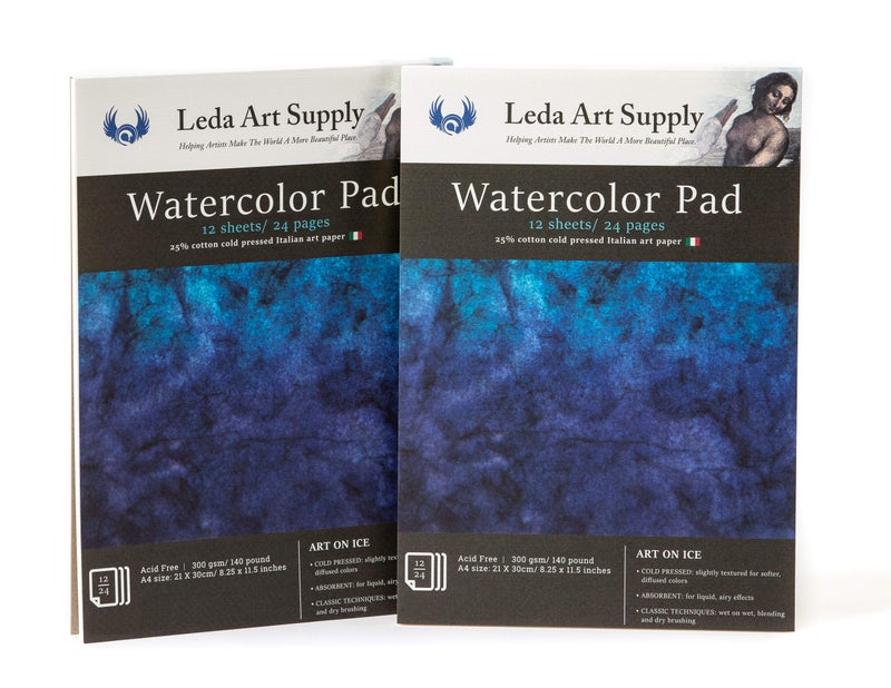 Leda Art Supply دفتر رسم ألوان مائية ليدا، A4 ورق ألوان مائية بضغط بارد 140 رطل، دفتر رسم للفنانين، سطح ناعم للرسم والفن، مجموعة من 2، الحجم: 8.3 × 11 بوصة - Image 1