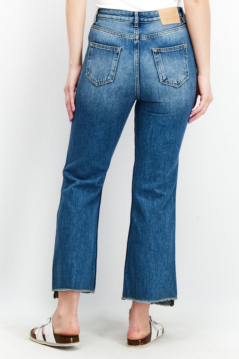 TWINSET Women Regular Fit Beaded Non Stretch Denim Jeans, Blue Wash - Image 2