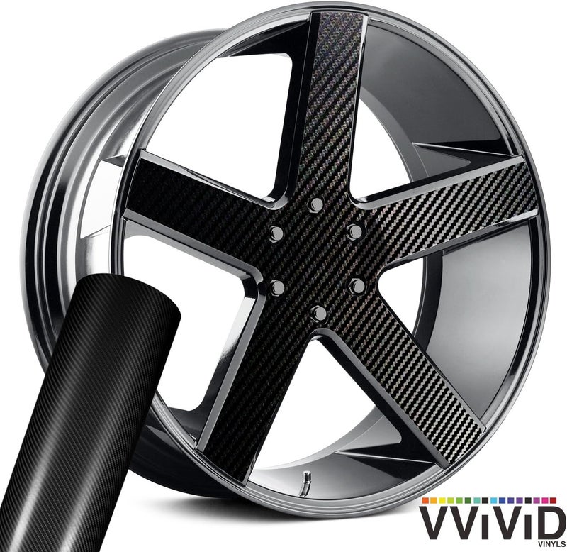 VViViD Auto Rim Air-Release Adhesive Vinyl Wrap 24 Inch x 30 Inch 4 Sheet Pack (True R Carbon Black) - Image 1
