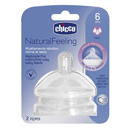 Chicco Teat Natural Feeling with Anti-Colic Effect, Nipple for Wide Neck Feeding Bottles, Fast Flow, for Babies & Toddlers 6m+ (Pack of 2) - Image 1