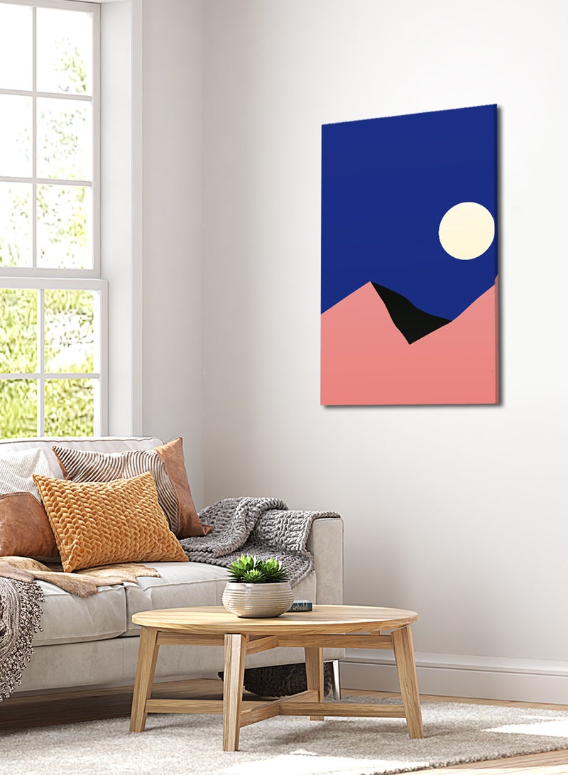LOWHA Canvas Wall Art Stretched Over Wooden Frame with Moon With Mountains Minimalist Painting  - Image 1