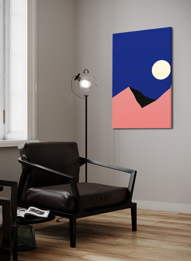 LOWHA Canvas Wall Art Stretched Over Wooden Frame with Moon With Mountains Minimalist Painting  - Image 2
