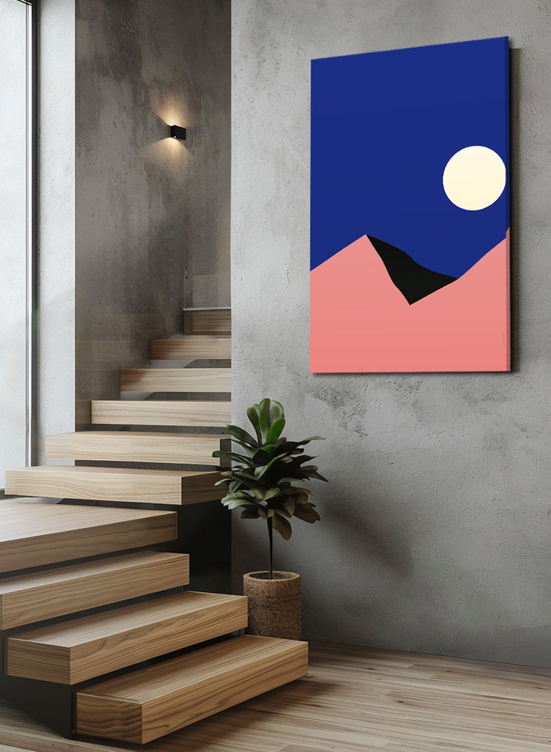 LOWHA Canvas Wall Art Stretched Over Wooden Frame with Moon With Mountains Minimalist Painting  - Image 3
