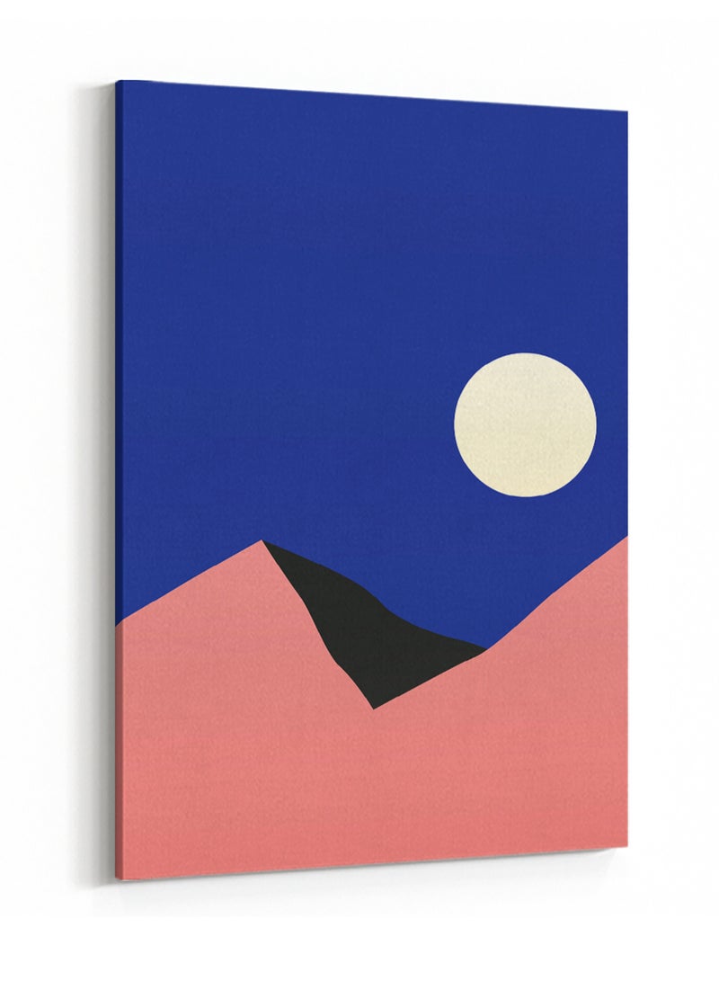 LOWHA Canvas Wall Art Stretched Over Wooden Frame with Moon With Mountains Minimalist Painting  - Image 4