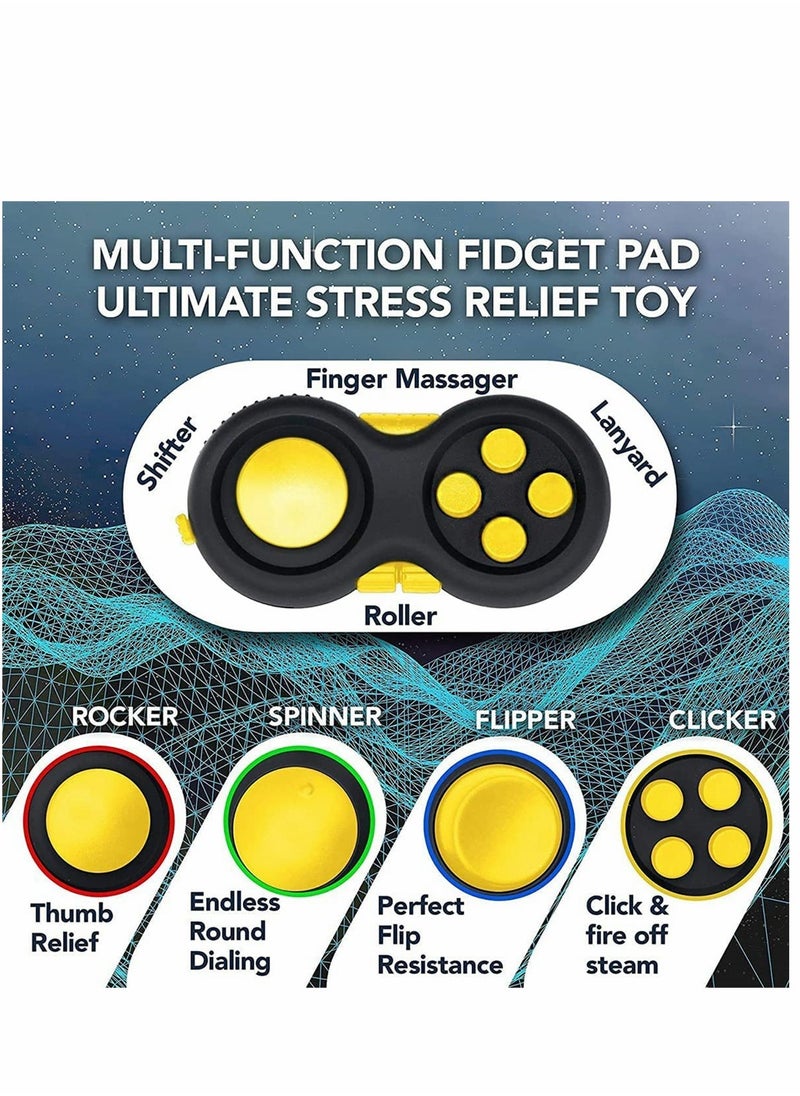 Excefore - Fidget Pad Toy for Anxiety and Stress Relief 8 Fidget Features Cube with Silent Button ABS Plastic Fidget Controller Pad Cube for Kids and Adults Yellow - Image 1