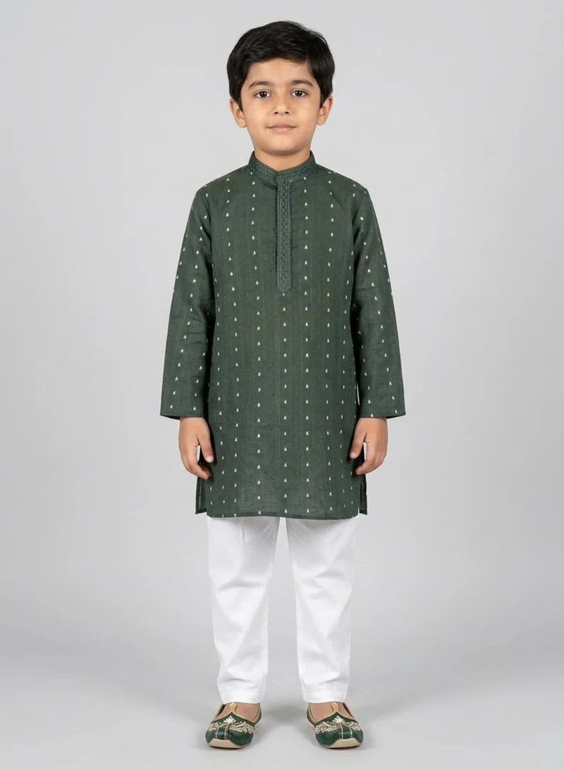 babyqlo Boys Festive Green Printed Kurta Pajama Set