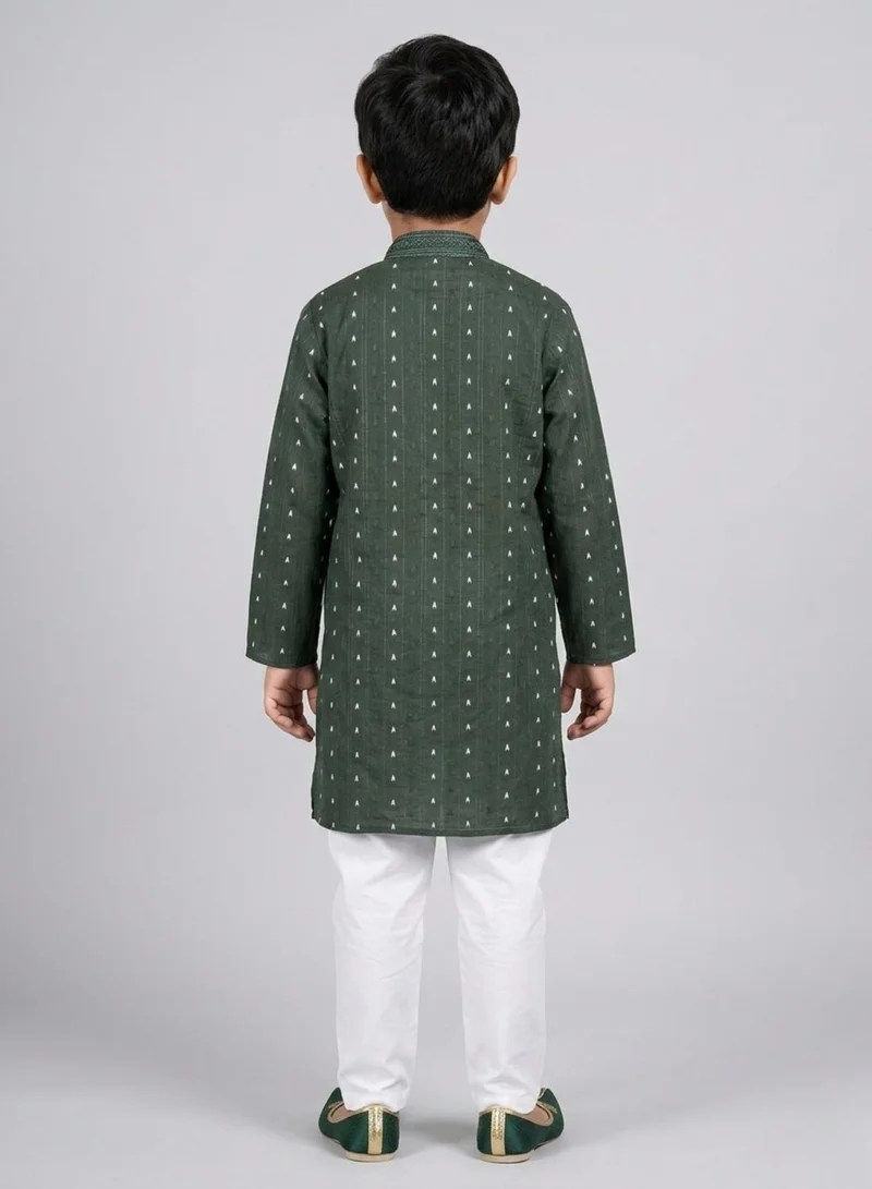 babyqlo Boys Festive Green Printed Kurta Pajama Set