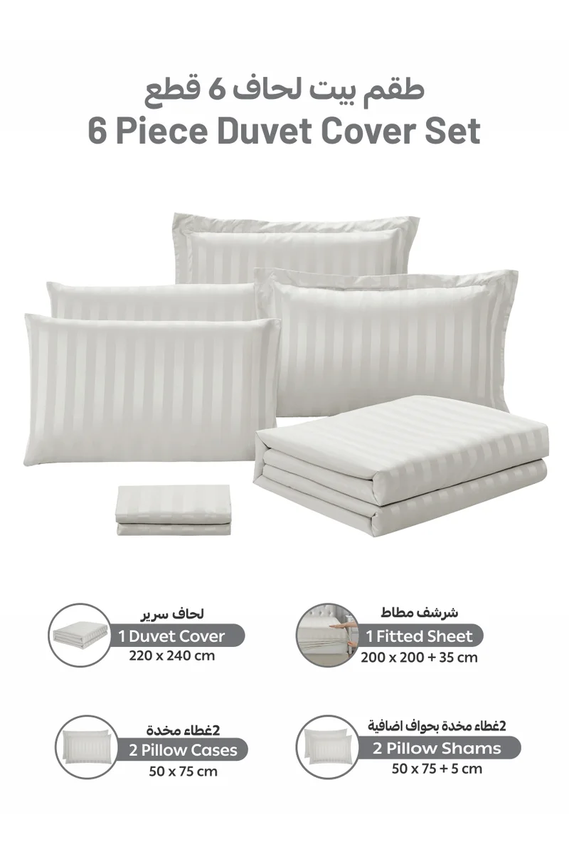Donetella Striped Duvet Cover Set King Size 220x240 cm - 6-Pcs Bed Set, Microfiber Fabric - 1 Duvet Cover, 1 Fitted Sheet, 2 Pillow Sham, 2 Pillowcase (Filler Not Included)