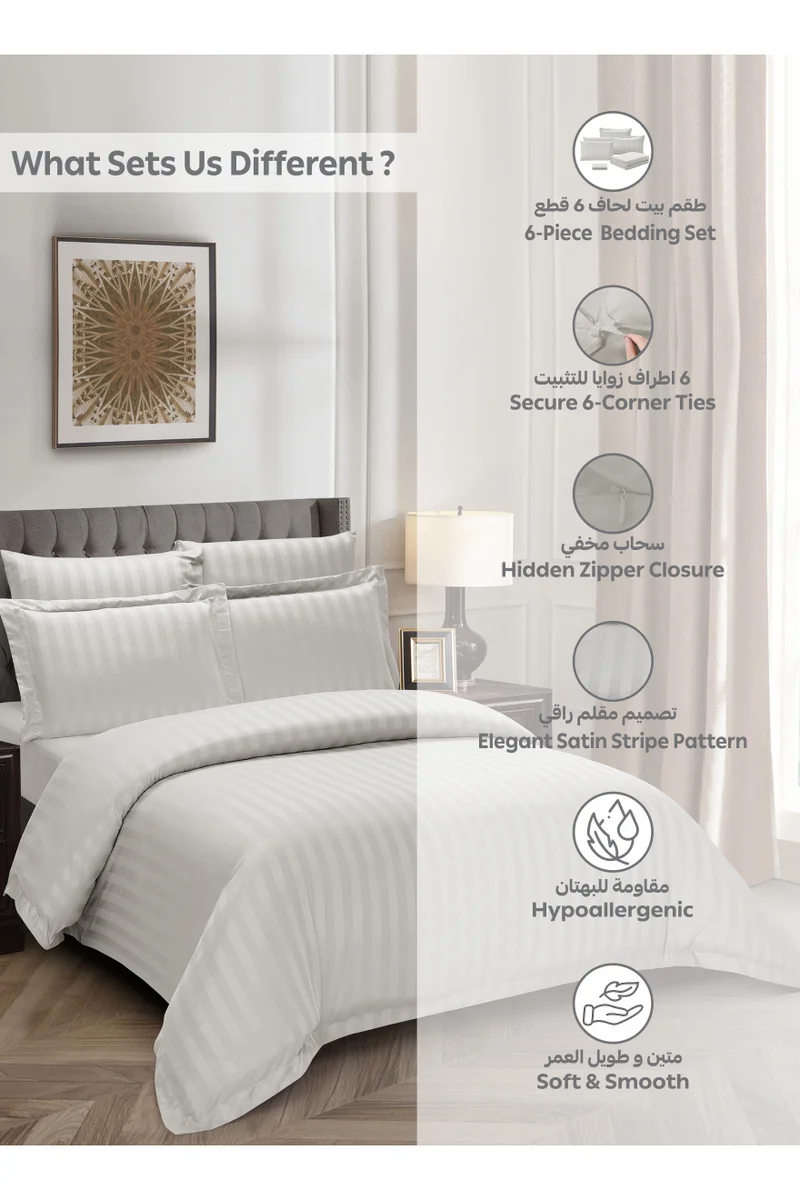 Donetella Striped Duvet Cover Set King Size 220x240 cm - 6-Pcs Bed Set, Microfiber Fabric - 1 Duvet Cover, 1 Fitted Sheet, 2 Pillow Sham, 2 Pillowcase (Filler Not Included)