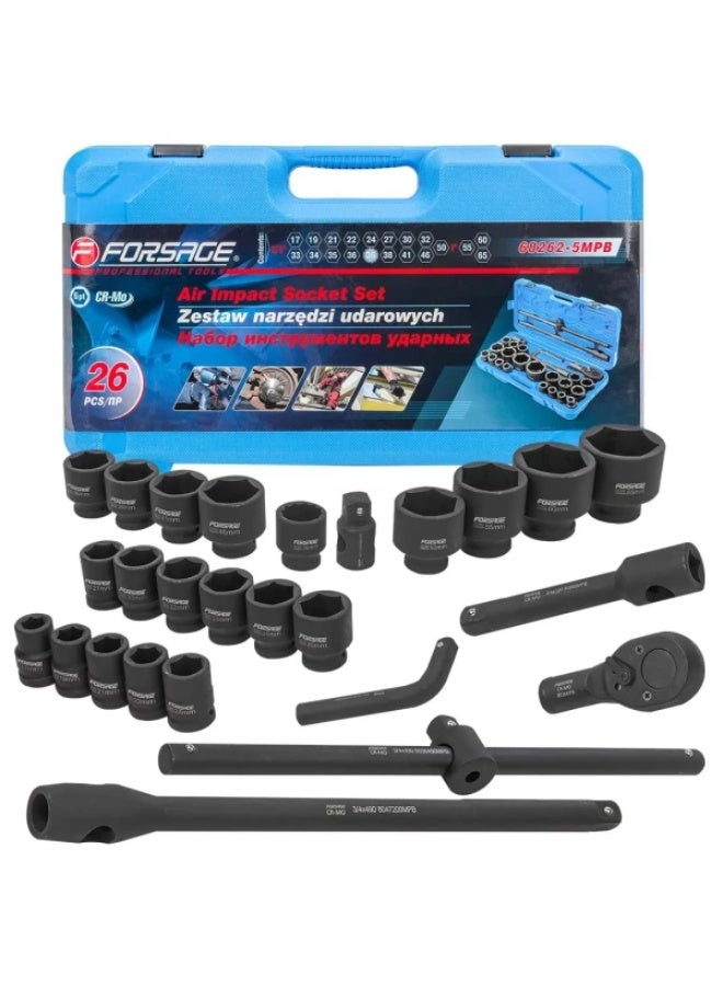 FORSAGE Air impact socket set 26pcs 3/4", 1", 6 point - Image 1
