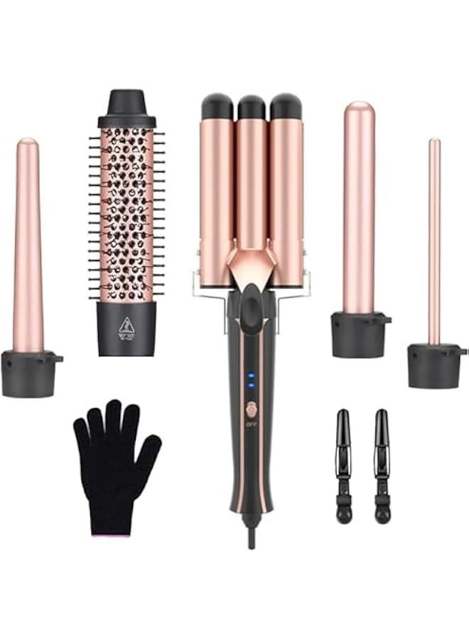 HOOKOR Curling Wand Set, 5 in 1 Curling Iron Set with 5 Interchangeable Curling Wand Ceramic Barrel, with Temperature Adjustment and Heat Up, Hair Curler Include Heat Resistant Glove (A) - Image 1