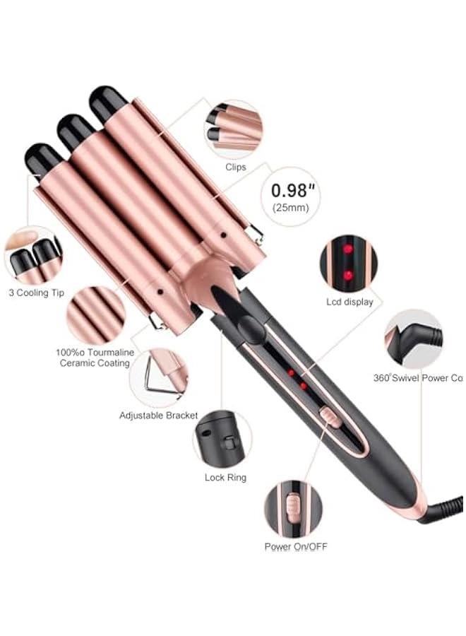 HOOKOR Curling Wand Set, 5 in 1 Curling Iron Set with 5 Interchangeable Curling Wand Ceramic Barrel, with Temperature Adjustment and Heat Up, Hair Curler Include Heat Resistant Glove (A) - Image 3