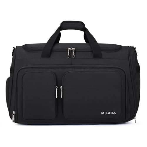 MILADA Carry On Luggage Bags for Travel Lightweight Personal Item Travel Bag Foldable Large Duffle Bag for Travel Tote Overnight Bags for Women Mens Weekender Bags, Black - Image 1
