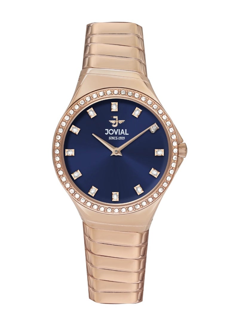 JOVIAL Women's Fashion Watch, Blue & Rose Gold, Stainless Steel Metal Bracelet, 34mm - Image 1