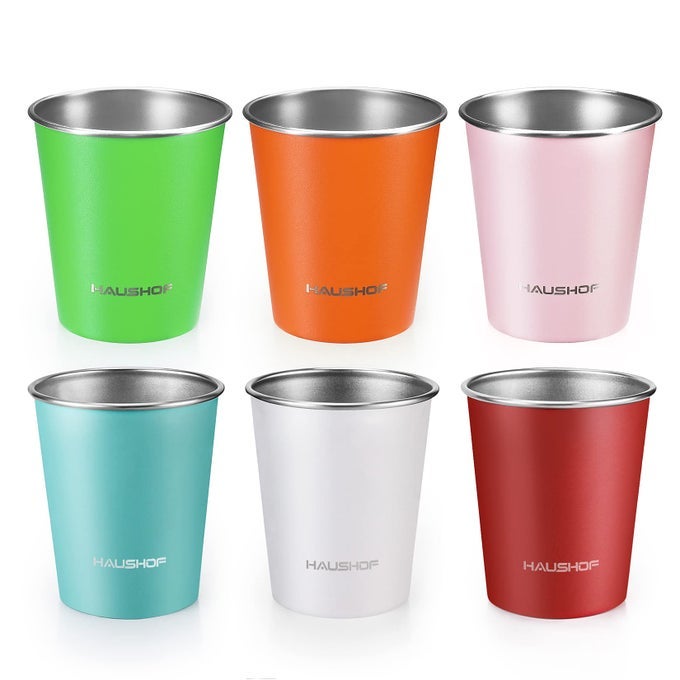 PINT CUP 14 OZ STAINLESS STEEL CUPS STACKABLE METAL DRINKING CUPS STACKING BEER PINT CUPS FOR HOME PARTY CAMPING OUTDOOR UNBREAKABLE 6 PACK