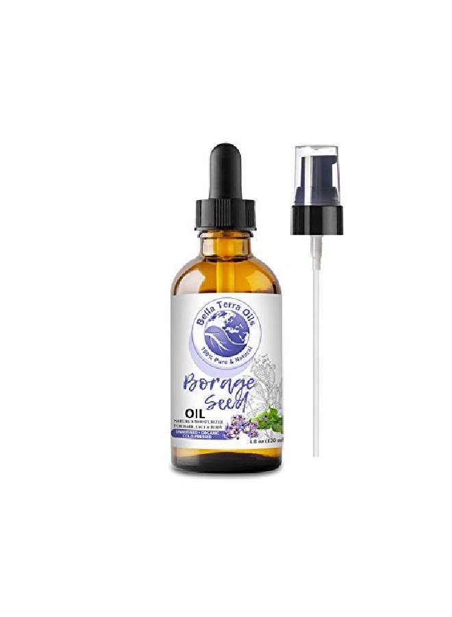 Bella Terra Oils New Borage Seed Oil 4Oz Coldpressed Unrefined Organic 100% Pure Pafree Hexanefree Gla Oil Natural Moisturizer For Hair Face Body Nails Stretch Marks - Image 1
