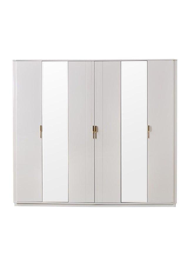 DANUBE HOME Lintell 6 Door Wardrobe Sturdy Closet Clothes Storage Cupboard Modern Design Space Saving Swing Door Cabinet For Bedroom L240.4xW60xH215cm - Cream - Image 1